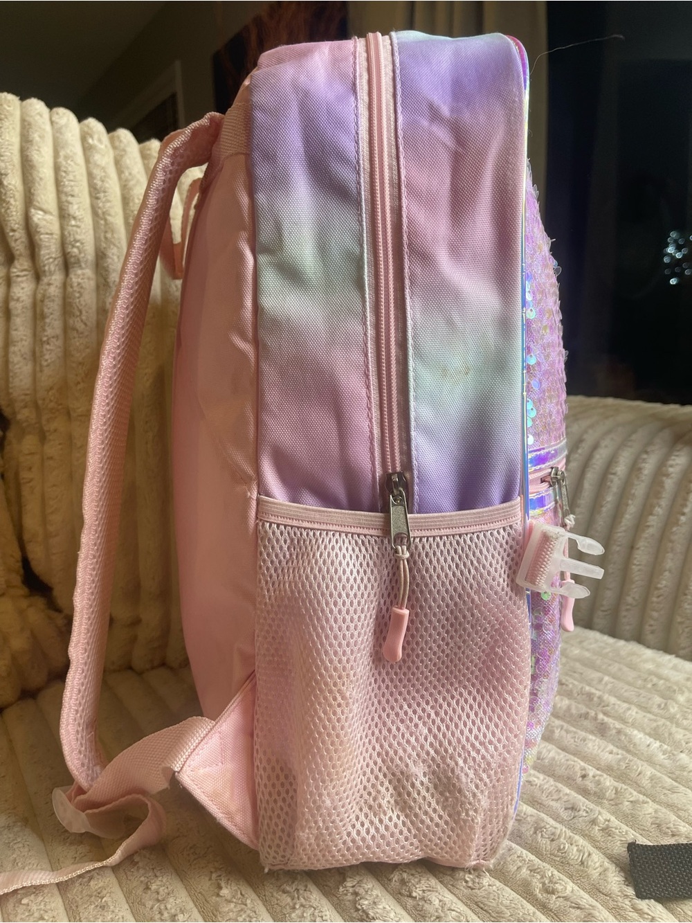 Justice Girls Iridescent Sequin Backpack Pink Pastel School Bookbag - Picture 3 of 8